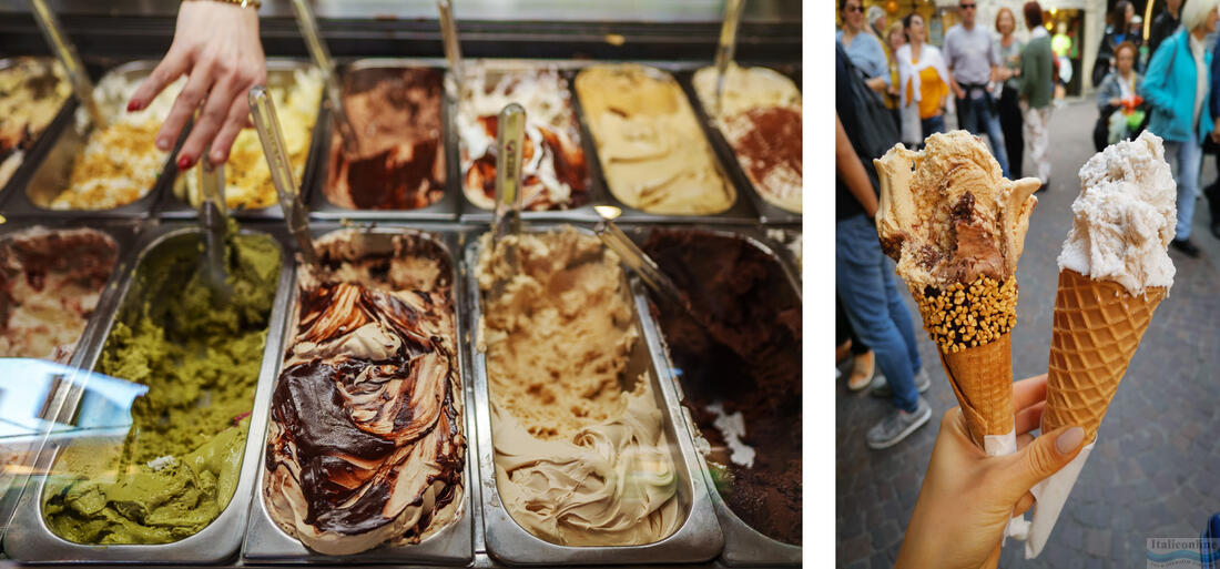 Gelateria in Rome, lody waniliowe i orzechowe