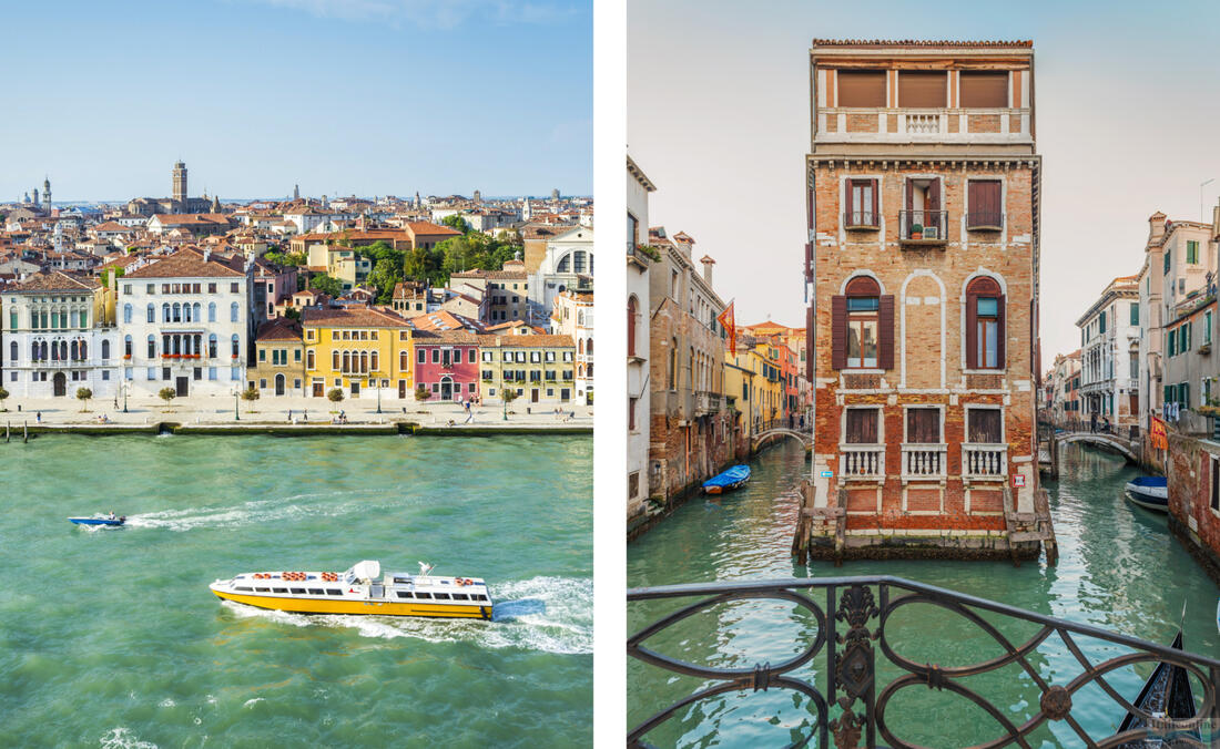 Autobus wodny Vaporetto kursuje wzdłuż Canal Grande, Palazzo Tetta, Wenecja